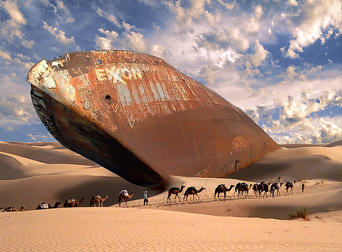 La fin de notre société basée sur le pétrole, comme ce pétrolier échoué dans le désert ?